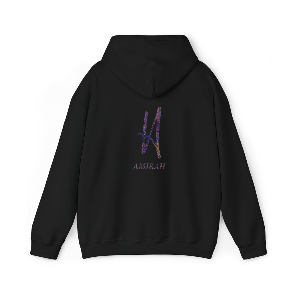 AMIRAH Brand Splatter Logo Hoodie Luxury Unique, Heavy Blend Sweatshirt