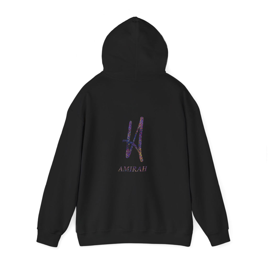 AMIRAH Brand Splatter Logo Hoodie Luxury Unique, Heavy Blend Sweatshirt