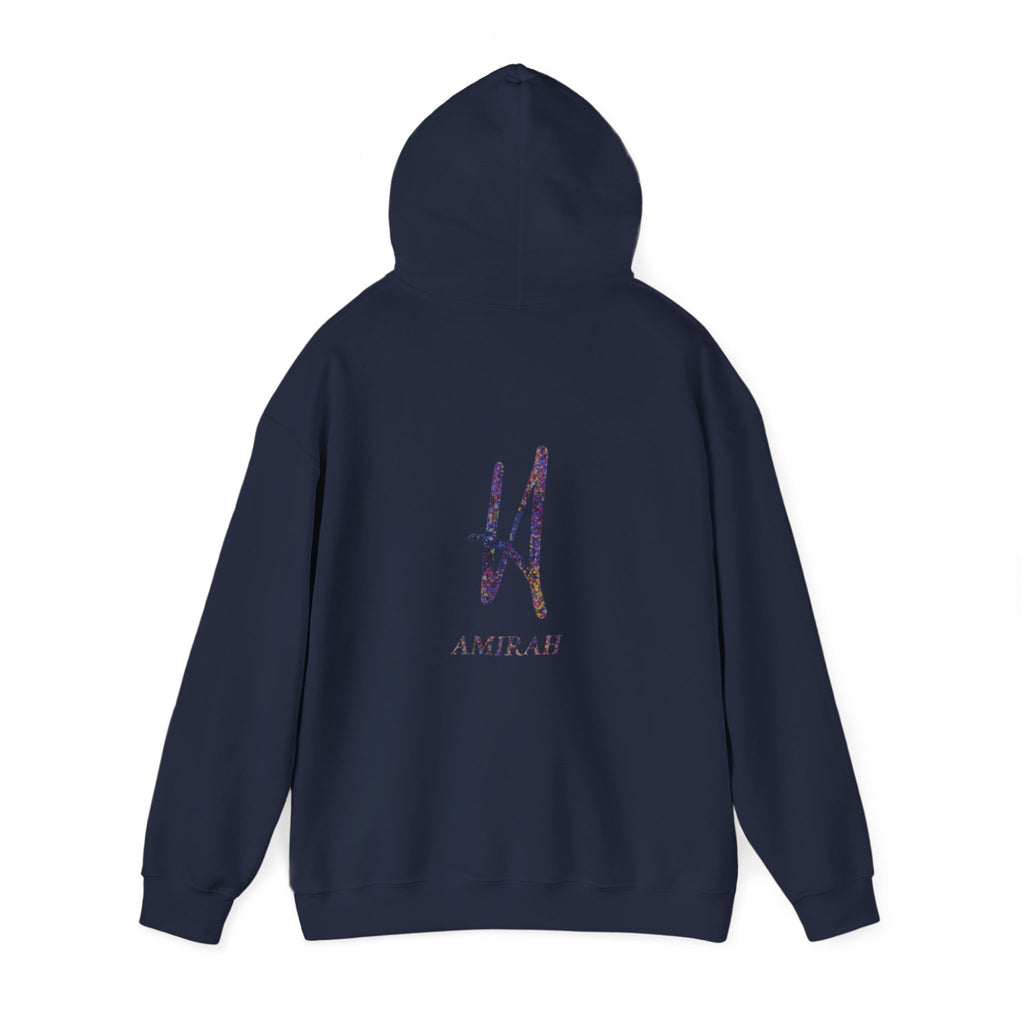 AMIRAH Brand Splatter Logo Hoodie Luxury Unique, Heavy Blend Sweatshirt