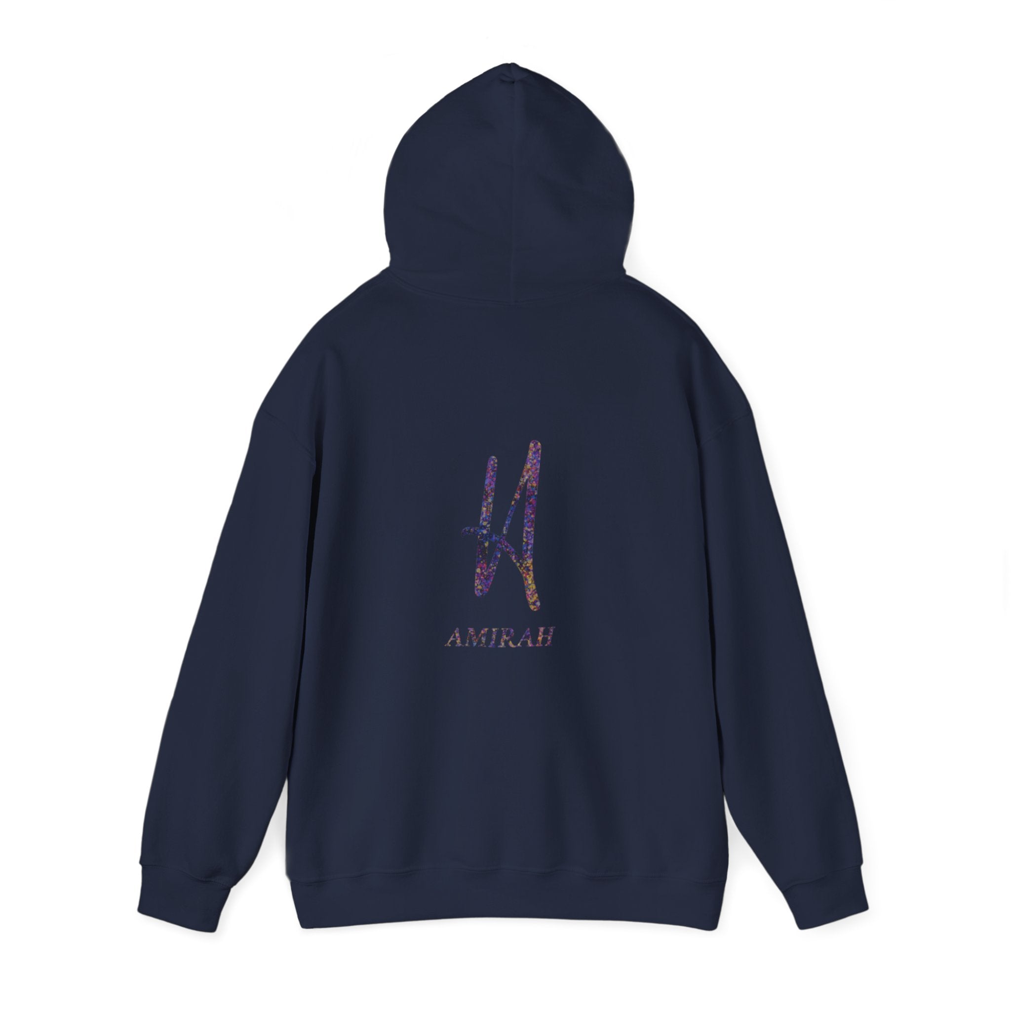 AMIRAH Brand Splatter Logo Hoodie Luxury Unique, Heavy Blend Sweatshirt