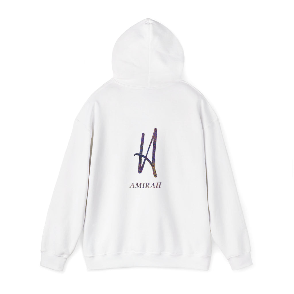 AMIRAH Brand Splatter Logo Hoodie Luxury Unique, Heavy Blend Sweatshirt