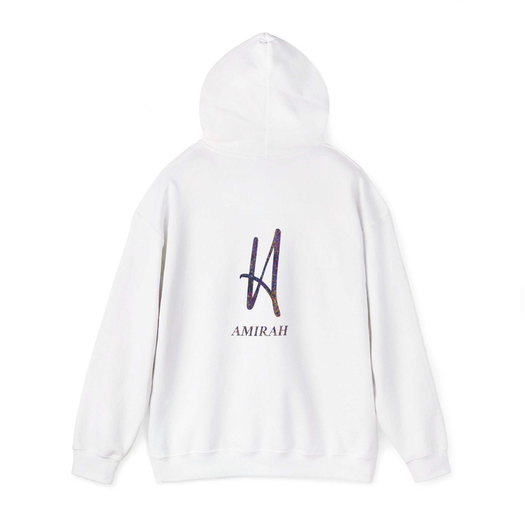 AMIRAH Brand Splatter Logo Hoodie Luxury Unique, Heavy Blend Sweatshirt