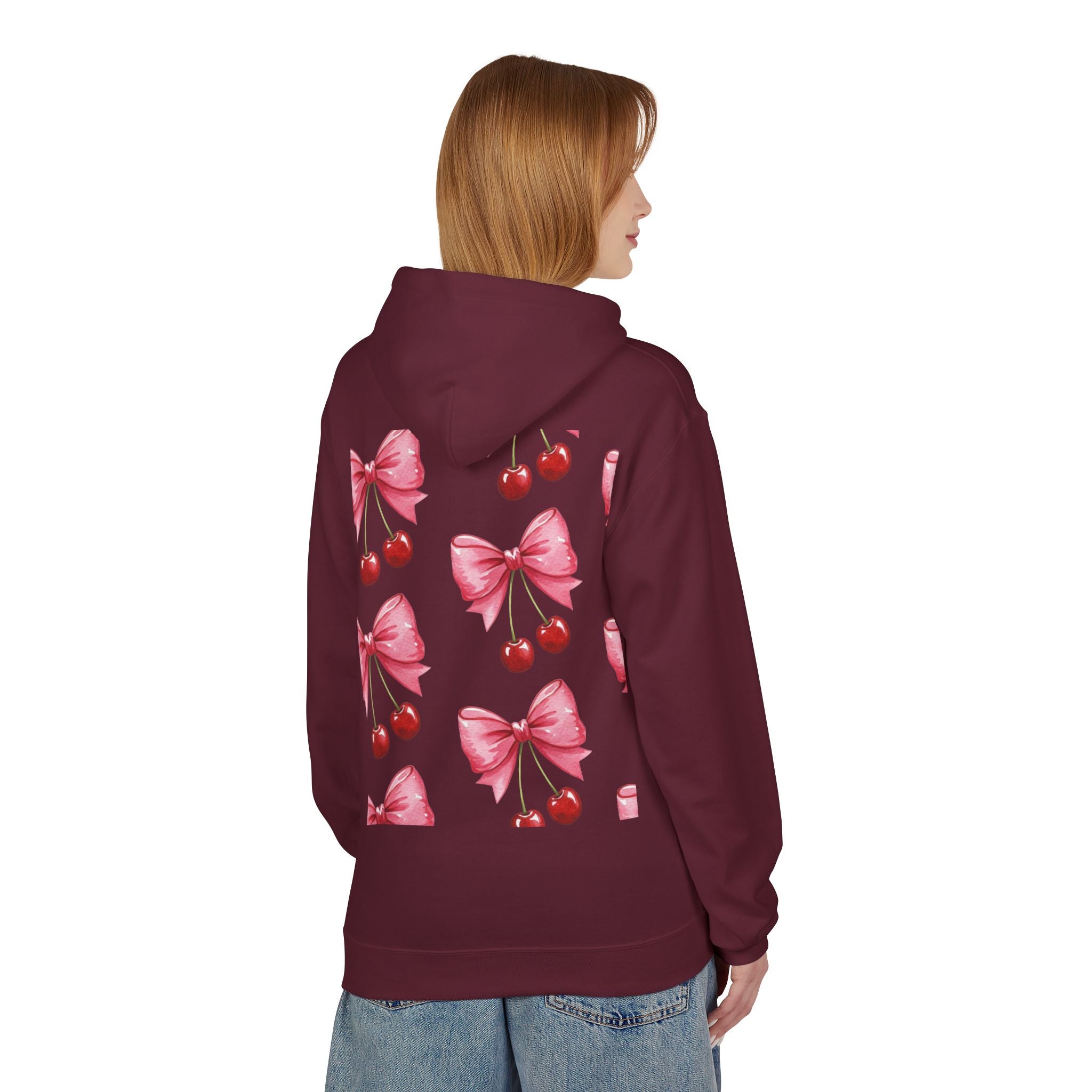 Cherry Bow Women's Hoodie - Soft Fleece, Unisex, Midweight, Cute Cherry Design,