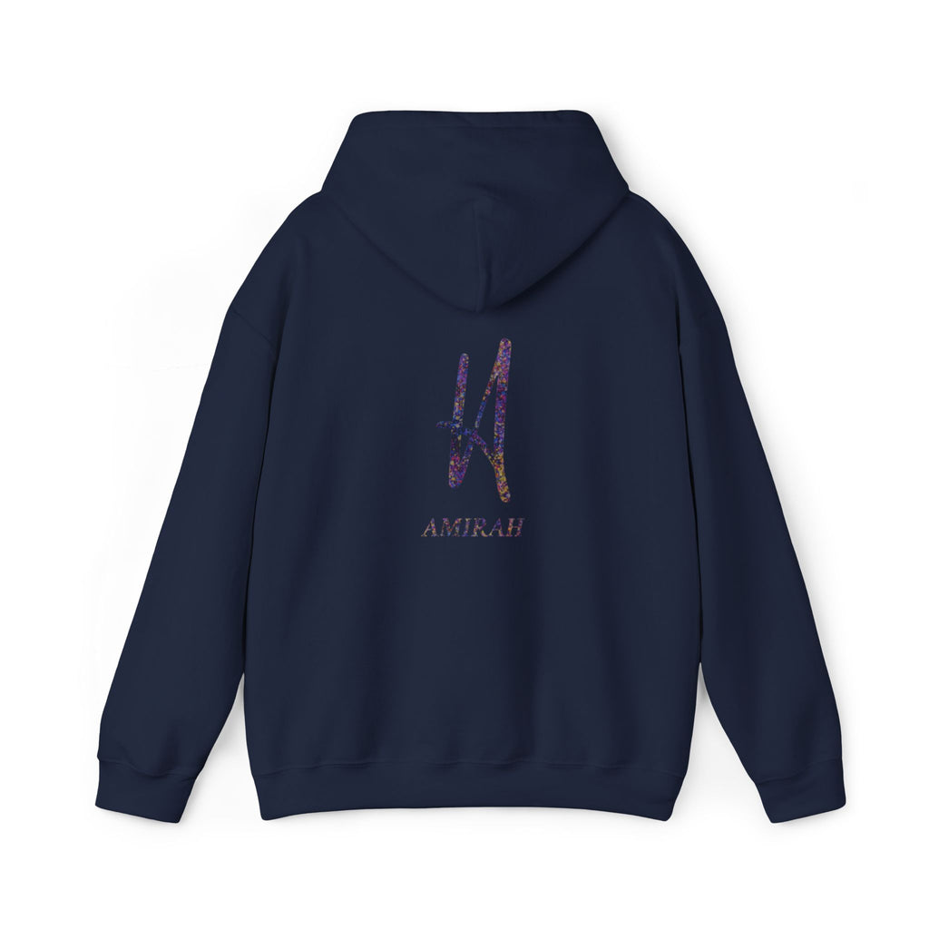 AMIRAH Brand Splatter Logo Hoodie Luxury Unique, Heavy Blend Sweatshirt