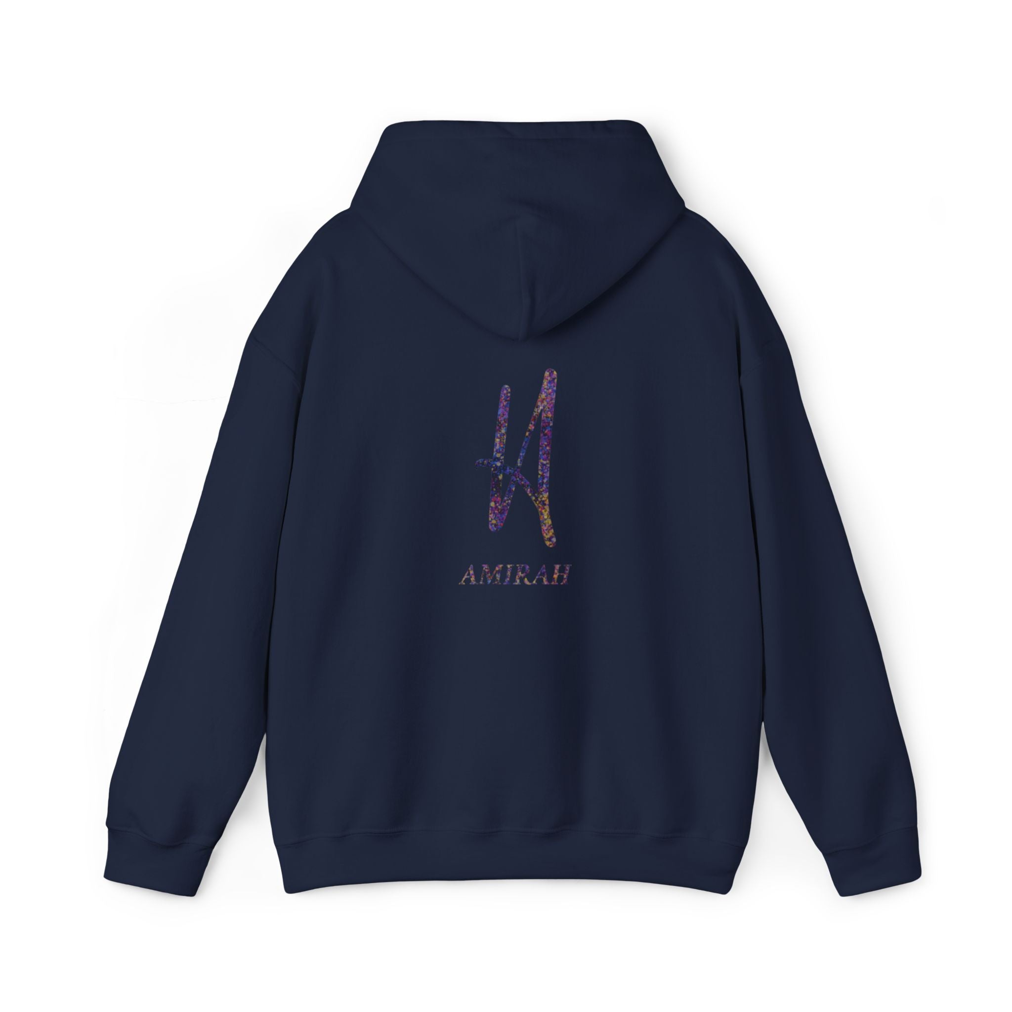 AMIRAH Brand Splatter Logo Hoodie Luxury Unique, Heavy Blend Sweatshirt
